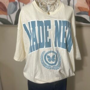 ✨MADE NEW ✨Oversized Cream and Blue Graphic Tee
